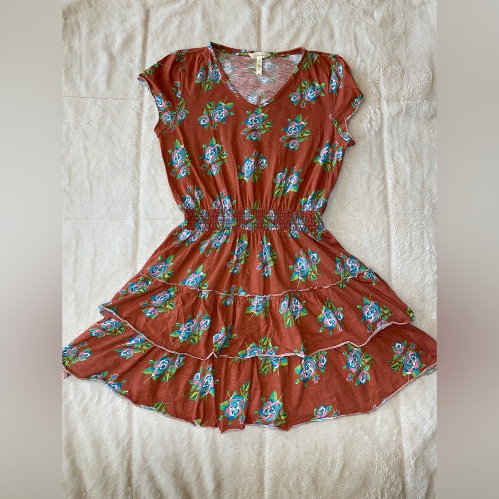 Matilda Jane Womens Looks to Frill Dress  Floral Tiered Ruffle Smocked Rust